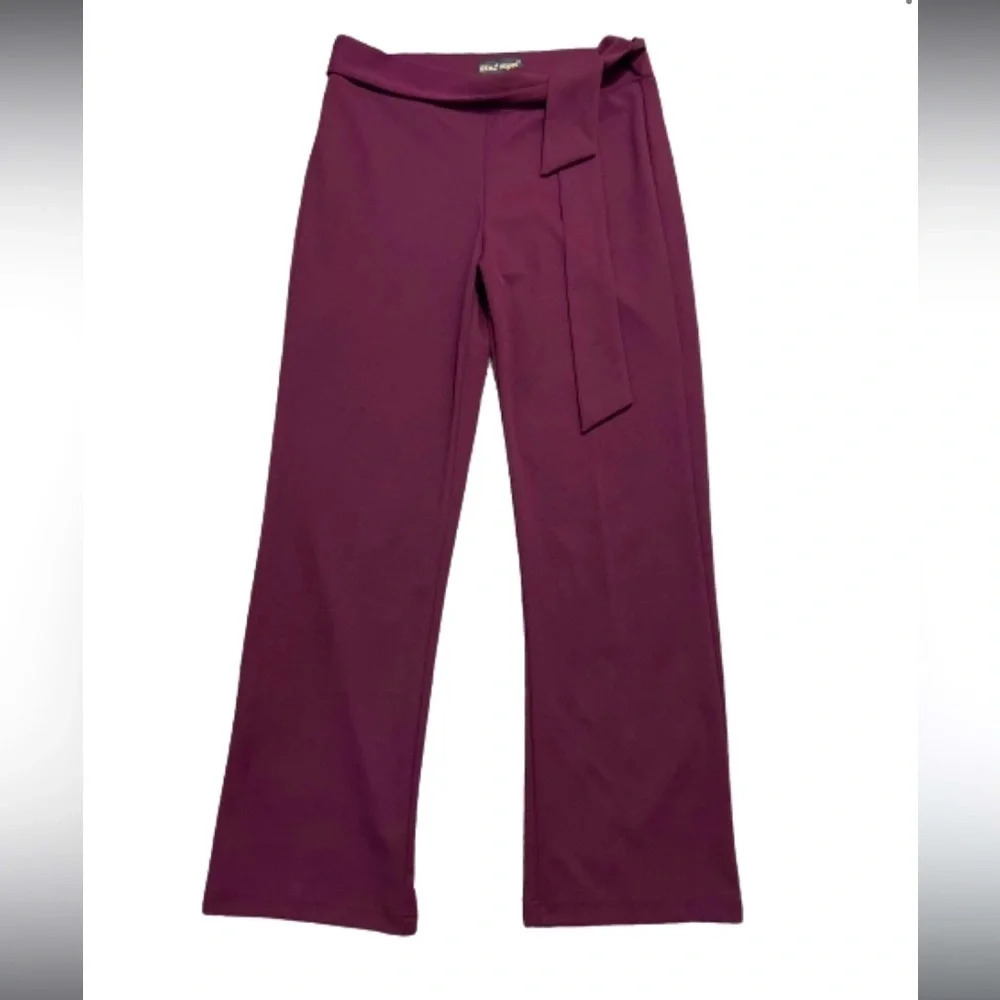 LIKE AN ANGEL PANTS WIDE LEG RED BURGUNDY BELTED POLYESTER STRETCH SIZE‎ MEDIUM